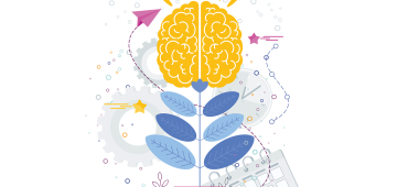 Illustration einer Pflanze mit Gehirn.